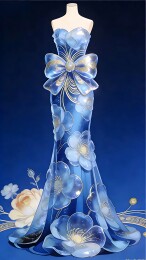 花卉蓝调礼服裙设计