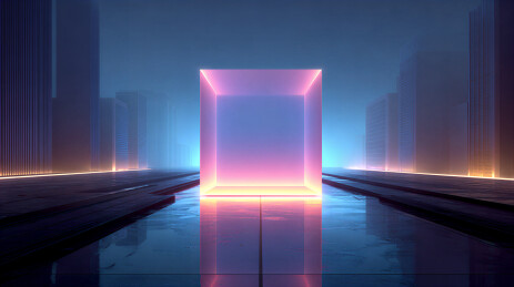 霓虹立方体与未来都市夜景
