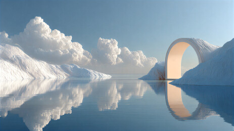 水镜映云与拱形冰景