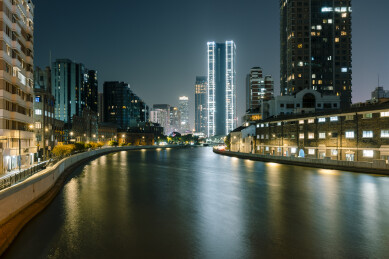 上海黄浦江夜景城市天际线与水面倒影
