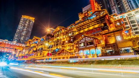 中国重庆市洪崖洞建筑夜景
