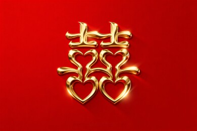  红色背景金色光泽感立体双喜囍字婚庆素材