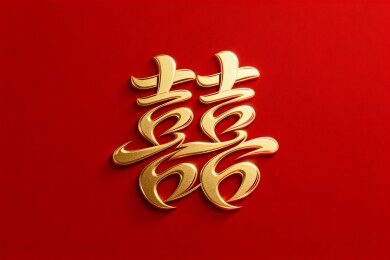  红色背景金色光泽感立体双喜囍字婚庆素材