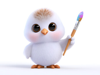 一只拟人化卡通老鹰手拿画笔绘画