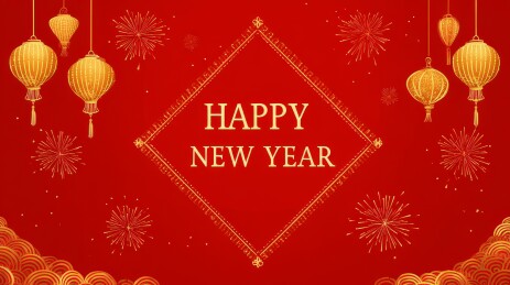 红金新年灯笼装饰贺卡