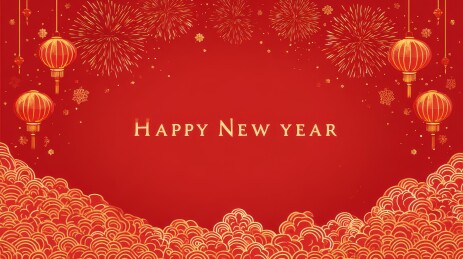 红金新年灯笼装饰贺卡
