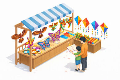 集市摊位挑选风筝