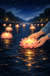 夜色河灯祈福