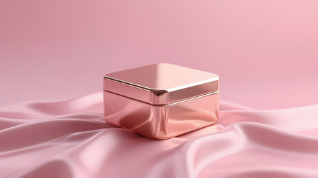 玫瑰金盒配粉绸背景