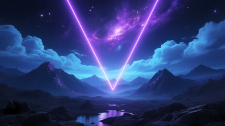 紫色V形山脉夜空