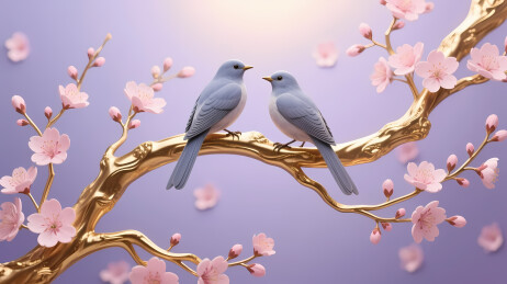 樱花枝头双鸟栖