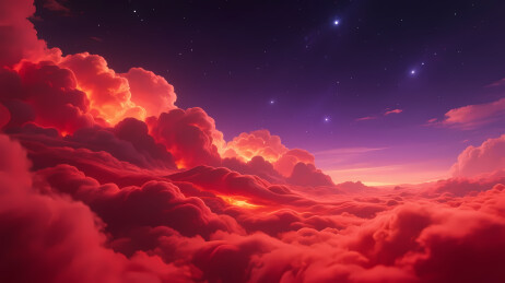 夕阳红云与星夜渐变