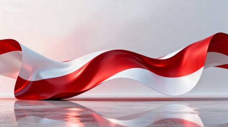 红色白色旗帜飘扬