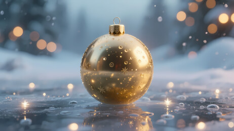 金色圣诞球梦幻雪景