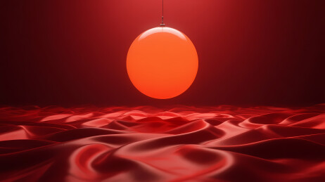 橙球悬于红浪之上