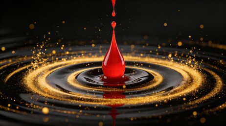 红色液滴落入金色涟漪