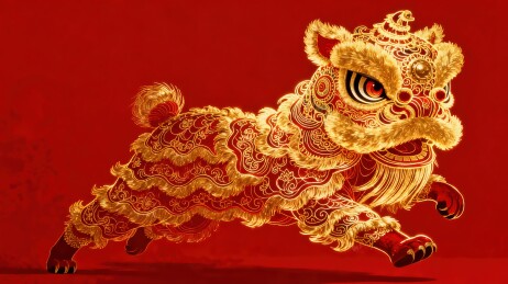 舞狮造型的金色狮子