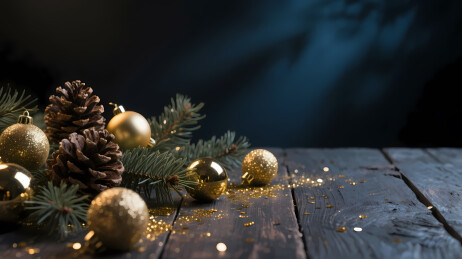 节日松枝金球装饰