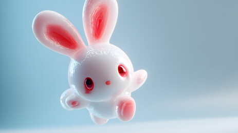 白色的玩具兔子有着粉红色的耳朵和粉红色的