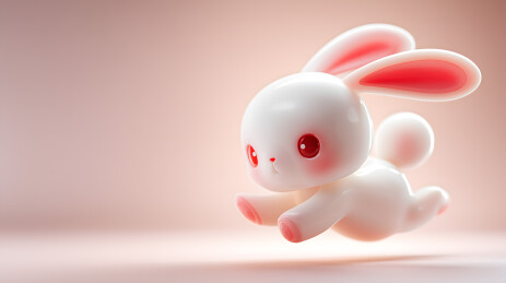 空中红眼睛的白兔在奔跑