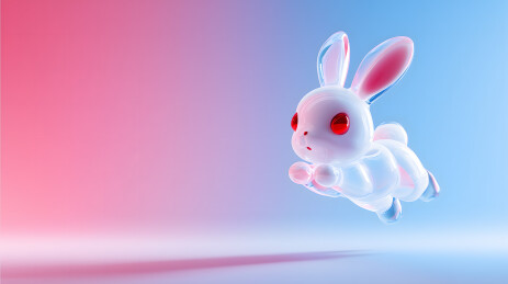 白兔红眼睛在空中飞翔
