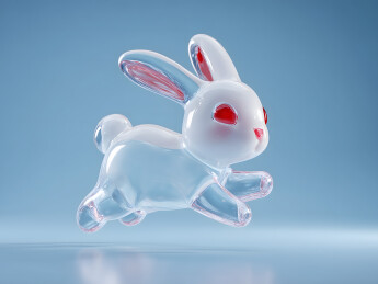 玻璃兔子在空中飞翔