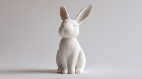 白兔子坐在白色的表面上