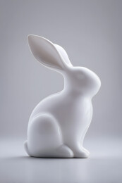 白兔坐在白色的表面上