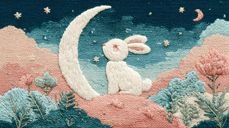 德拍摄的猫坐在新月形月亮上背景天空的图片