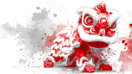 画的狮子溅满了红色颜料