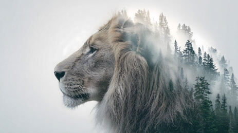 一张狮子的图片背景是森林