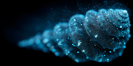 蓝色微光粒子构成的贝壳特写