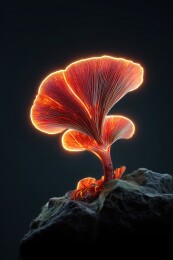 夜晚山坡上发光的灵芝3D卡通立体插画