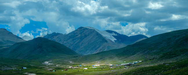中国西藏曲嘎隆吧雪山下的夏牧场