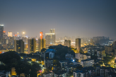 重庆长江两岸都市风光夜景航拍