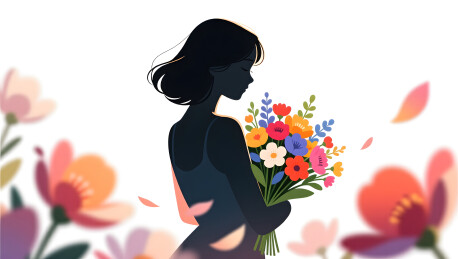 背光剪影风少女怀抱鲜花极具氛围感