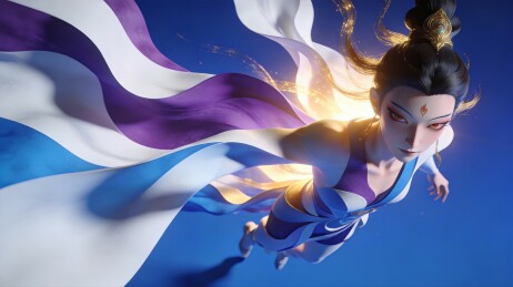 紫白飘带飞舞的古风仙子