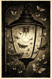 灯泡周围的飞蛾