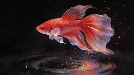 黑色背景的红色金鱼