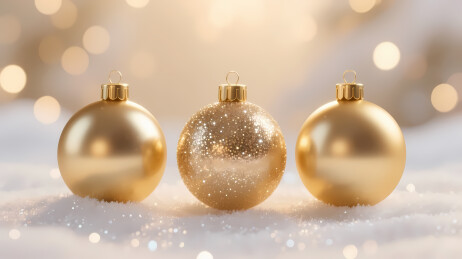 金色圣诞球雪景