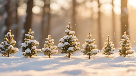 冬日雪松金色光晕