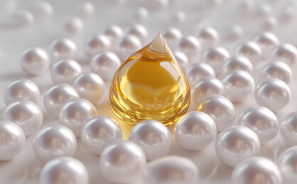 金色液滴置于珍珠之上