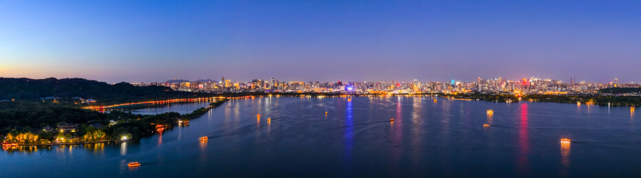 杭州西湖夜景全景