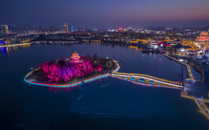 河北省沧州市南川老街夜景航拍