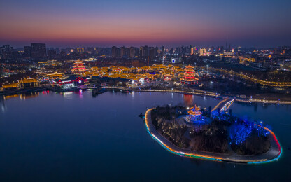 河北省沧州市南川老街夜景航拍