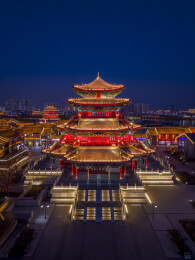 河北省沧州市南川老街夜景航拍