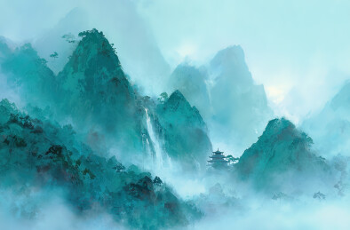 云雾缭绕的山水画卷