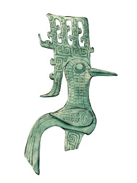 中国四川三星堆遗址文物青铜神鸟插画