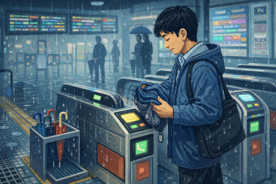 地铁闸机旁雨衣收纳袋