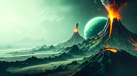 火山喷发外星地貌绿行星背景